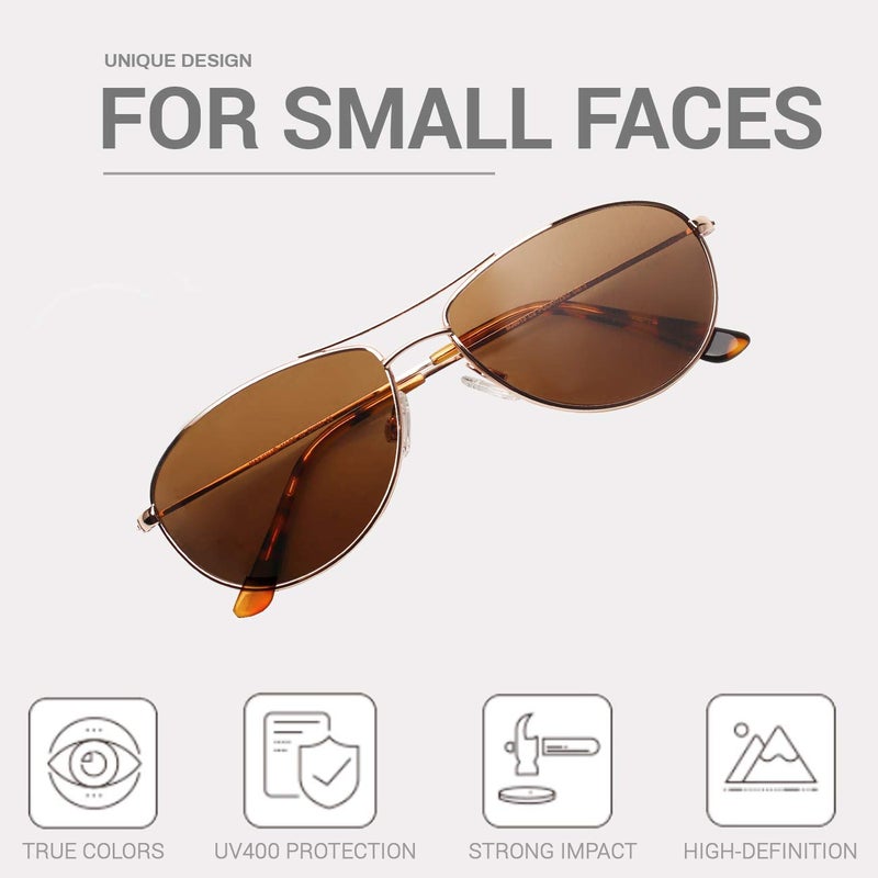MAXJULI Baby Sea Polarized Aviator Sunglasses for Small Narrow Face Women (Brown Lens) - Image 5